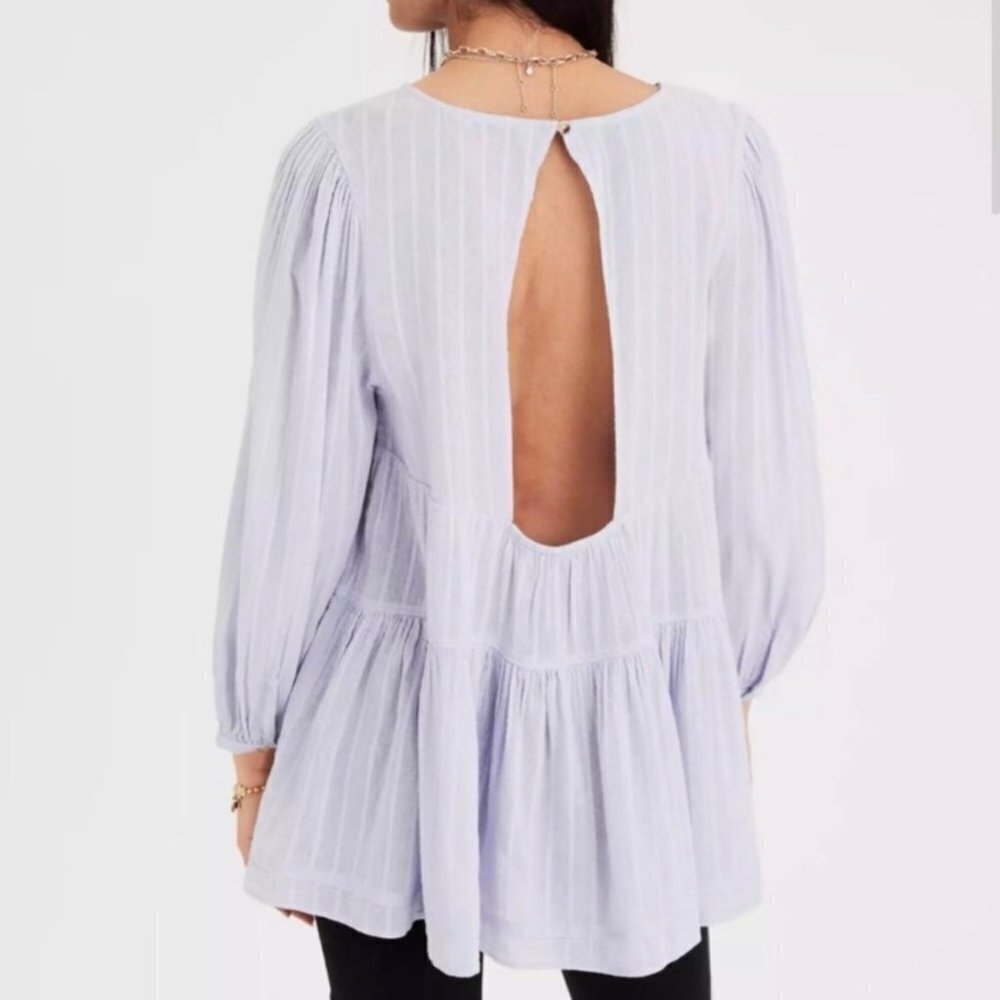 NWT American Eagle Babydoll tiered open Back Boho Bohemian lilac top Size XS - Picture 3 of 10